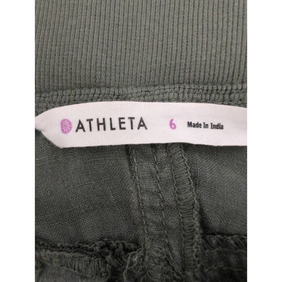 Athleta Reverie Linen Pant Women Size 6* Beachy Wide Leg Pull On Jasper Green - Picture 4 of 10